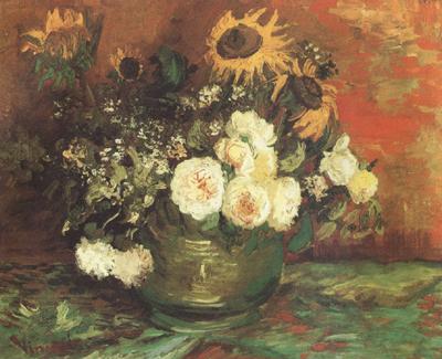 Vincent Van Gogh Bowl with Sunflowers,Roses and other Flowers (nn040